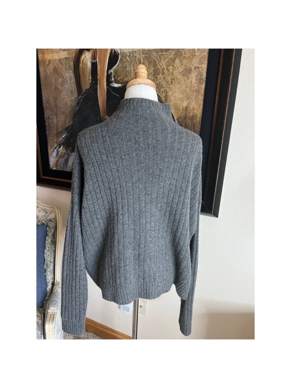 NWOT LAUREN Ralph Lauren Gray Ribbed Washable Cashmere Turtleneck Sweater XL - Picture 4 of 5